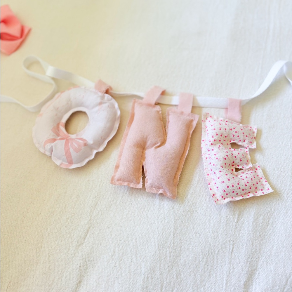 Pink Fabric 'ONE' Banner Handmade - Picture 3 of 5
